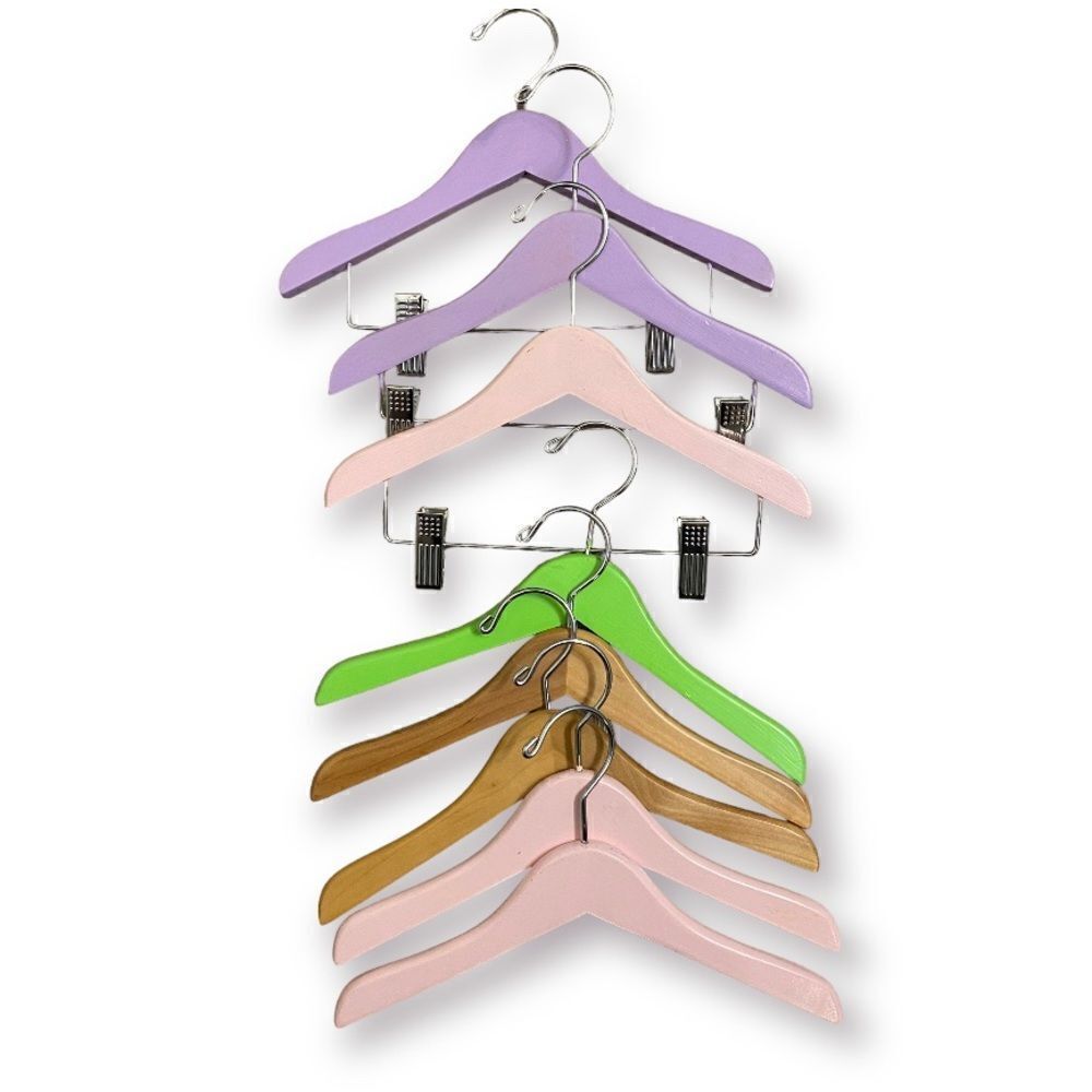 8 set lot bundle of kids girls pastel colored wooden clothes  hangers